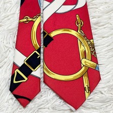 Herm s Silk Necktie Scarf Patterned High Quality Made in France Used