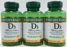 3PK Nature's Bounty D3 125 mcg 5000IU 240 Rapid Release Softgels EA EXP 8/28