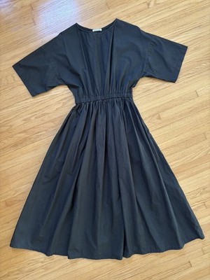 BLACK CRANE NEW PLEATED MIDI MAXI DRESS OLIVE GREEN COTTON POPLIN S | eBay