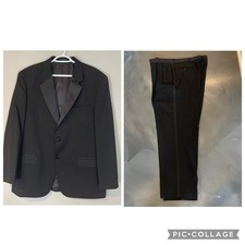 Jones New York Mens Black Wool Tuxedo 2 Piece Jacket 44R Pants 40x31 Formal