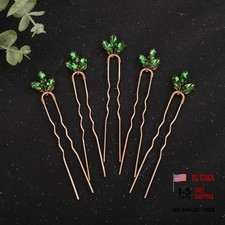 5pcs Green Rhinestones Gold Hair Piece for Women Girls Wedding Bridal Emerald