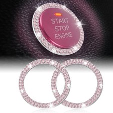 Car Engine Start Stop Decoration Ring, Crystal Double Rhinestone, Bling Pink