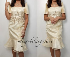 Modern Filipiniana Dress with Ruffle Hem Mestiza Sleeve w/ Embroidery