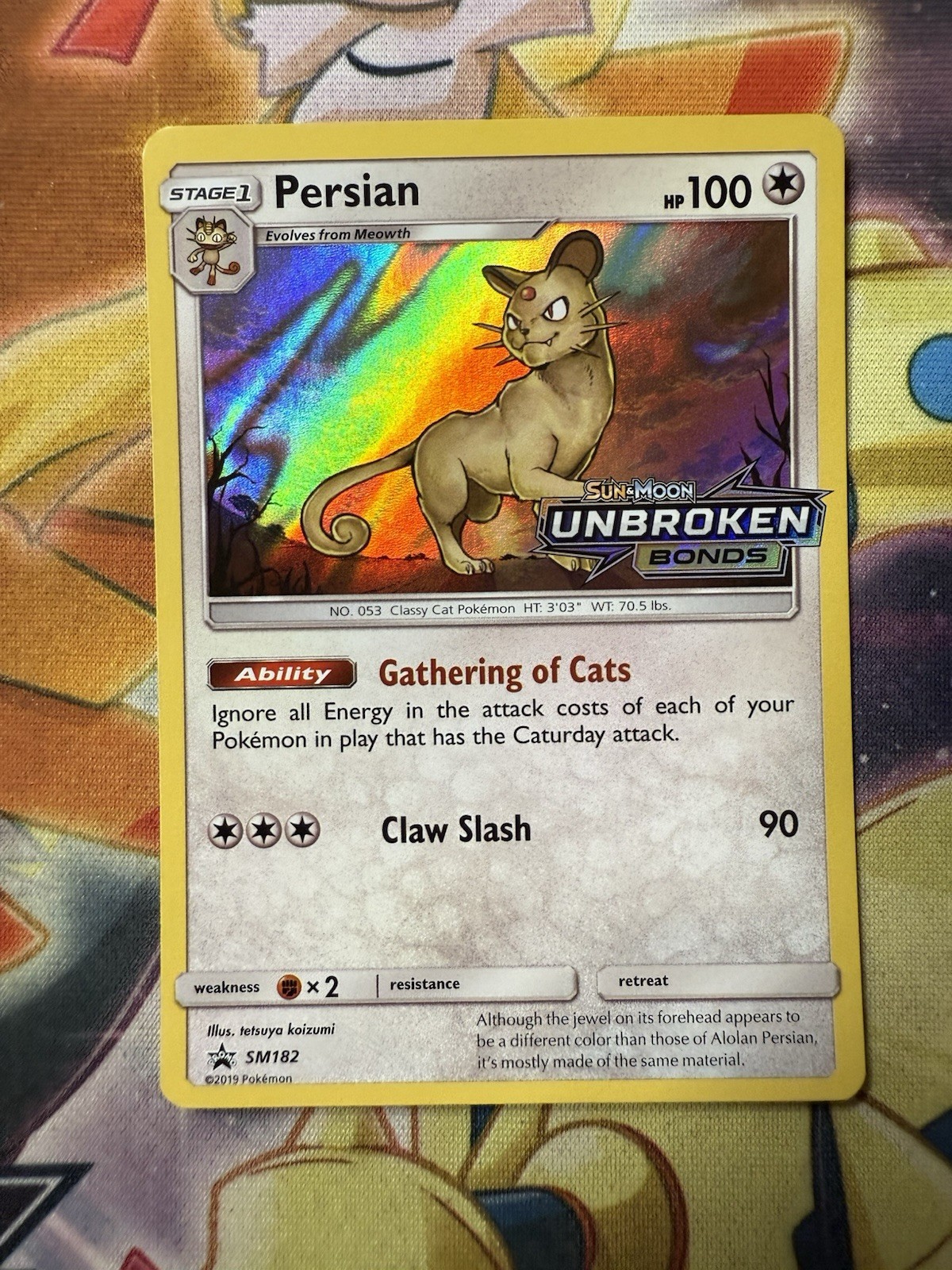 POKEMON PROMO CARD - S & M UNBROKEN BONDS PRE-RELEASE - PERSIAN SM182 NM / LP