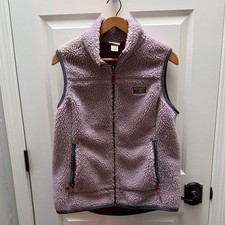 LL BEAN Mountain Pile Fleece Colorblock Lavender Purple Sherpa Vest Size L