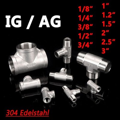 Edelstahl Gewinde Fitting T-Stück mit Außen/Innen Fittinge T Verbinder 1/8  - 2 