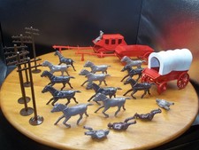 Vintage 1950s Rel Western Playset Figures Horses Riders Wagons Parts