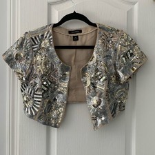 WHBM Silver and Gold Sequined Cropped Jacket size S classic elegant luxury