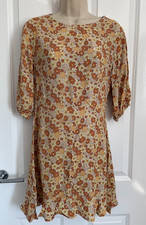 FAITHFULL THE BRAND Floral Mini Dress UK 8 Rust Orange Yellow Daisy Rayon Boho