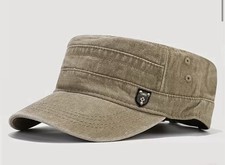 Y2K Khaki Vintage Army Style Flat Cap Hat