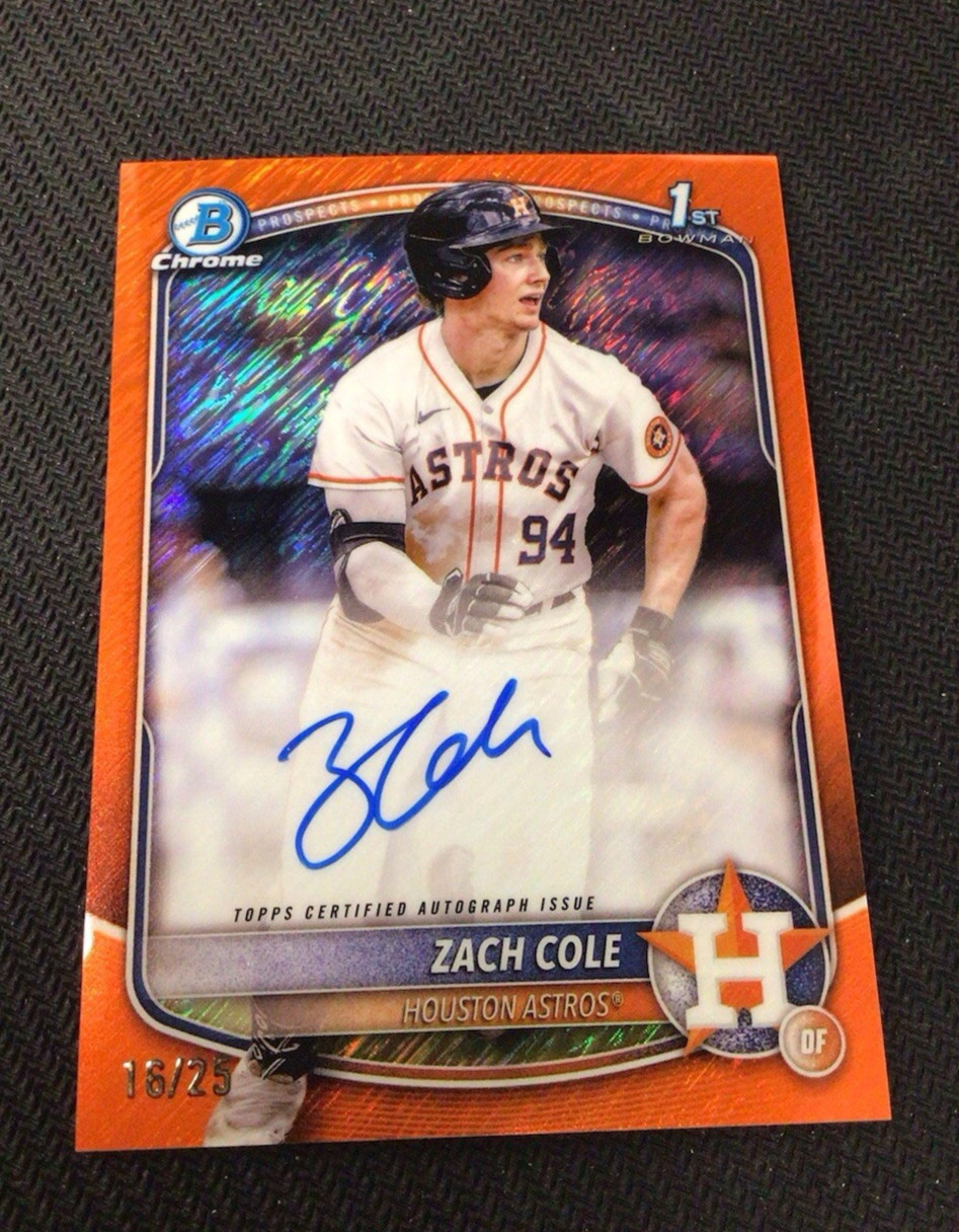 2025 Bowman Chrome Zach Cole 1st Orange Shimmer Refractor Auto /25 Astros