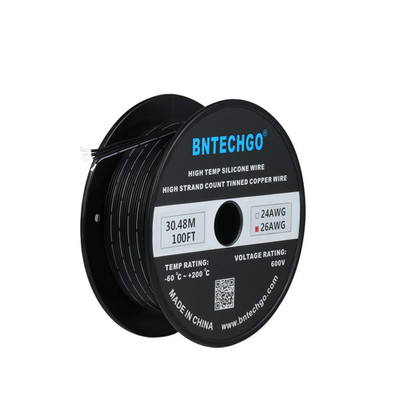 Bntechgo 26 Gauge Silicone Ribbon Cable Flexible 4P Black 100 Ft Flat Cable 26