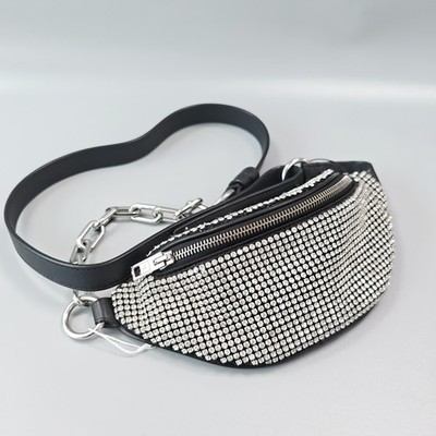 Alexander Wang Attica Rhinestone Fanny Pack Black Leather Silver