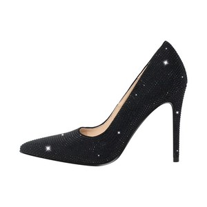 Women's Classic Black High Heel Pumps with Pointed Toe Rhinestone Stiletto US9