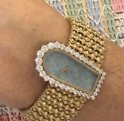 Vintage Luxury Watch - 18K Gold - Opal Dial and Diamond Bezel