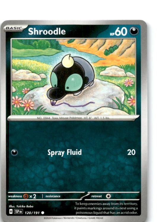 Shroodle 120/191 Common Surging Sparks Pokemon Near Mint