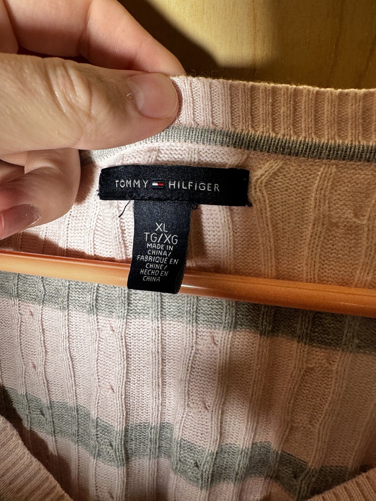 Tommy Hilfiger Striped V-Neck Sweater White Green Women’s Size XL EUC thumbnail 2