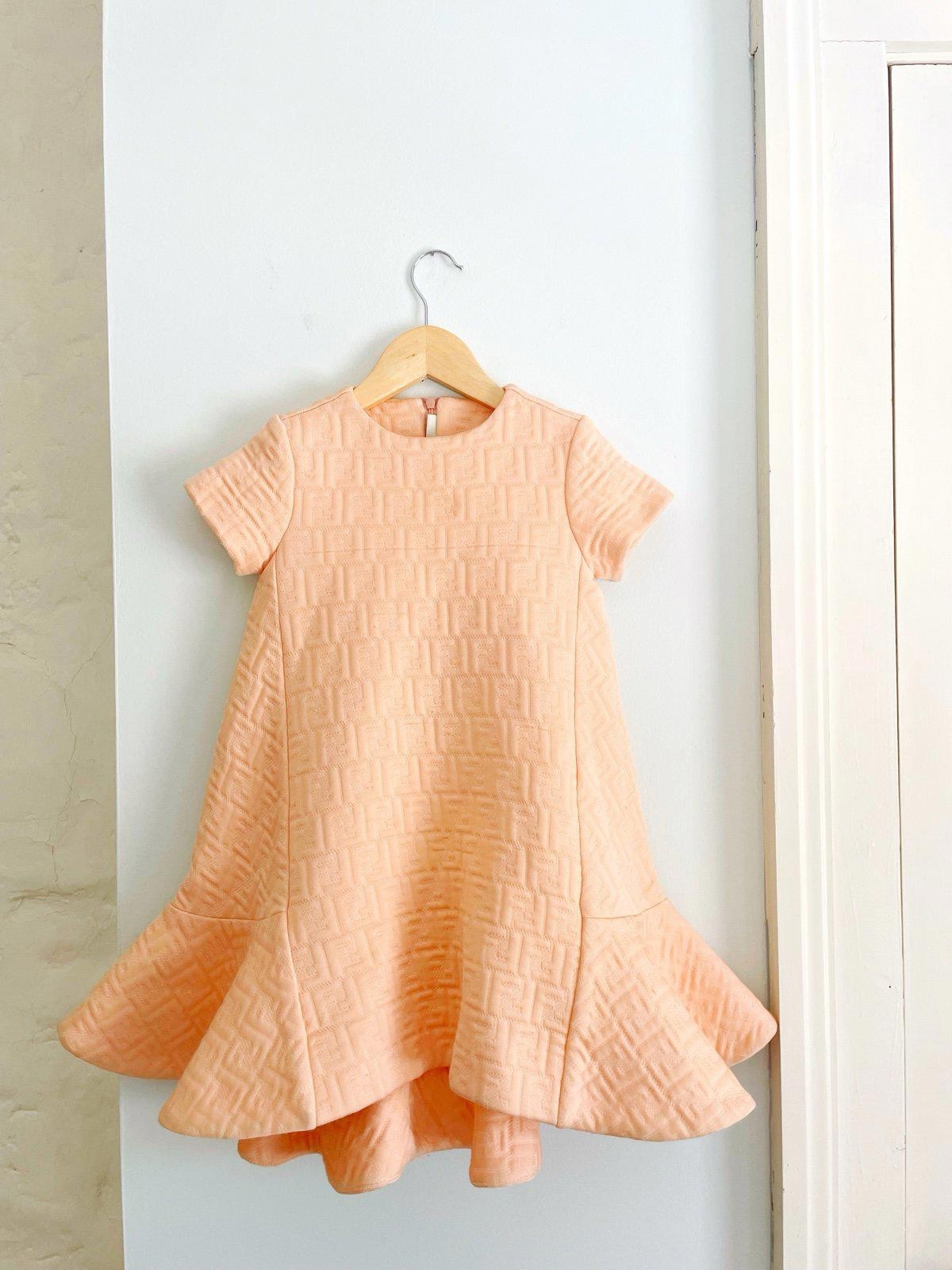 Authentic Fendi Girls Dress Size 6 Blush FF Logo Jacquard Luxury Designer