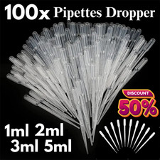 100x Clear Plastic Pipettes Dropper 1ml 2ml 3ml 5ml Transfer Liquid Oil Perfume