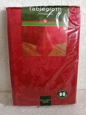 Holiday Joy Fabric Tablecloth Oval /Oblong 60 x 144" Ruby Red Color Seats 12-14