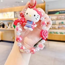 Hello Kitty Red Heart Bow Glossy Beaded Phone Bag Charm Strap Wristlet Keychain