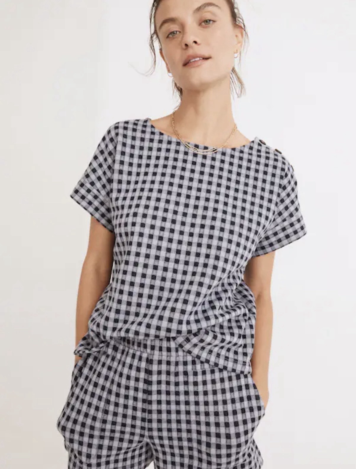 Madewell Gingham Knit Lilac Short Set Sz. M  Cottagecore Summer Pull On