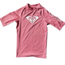 Roxy Whole Hearted Girls Rashguard Size 10 Pink Short Sleeve Swim Top Shirt