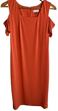 Calvin Klein Orange Scuba Sheath Dress Women’s Size 8 Cold Shoulder, Party Ready