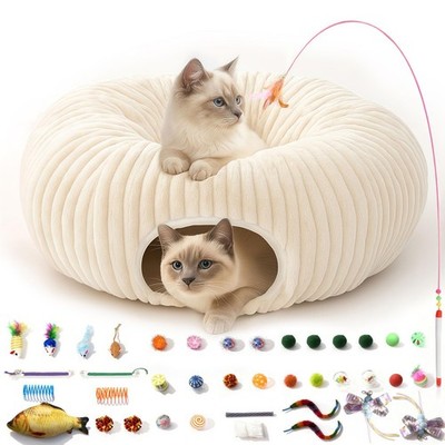 MOYMO Cat Tunnel Bed with 40 Toys, Collapsible Play Medium, White 