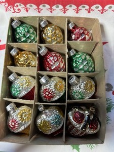 Vintage West Germany Pinecones And Flower Baskets Ornaments
