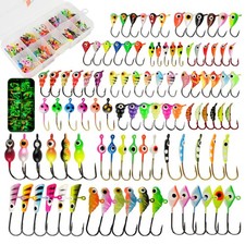 Ice Fishing Jigs Kit, 100pcs Micro Jig Heads Lures Hook Set for Winter Ice Ji...