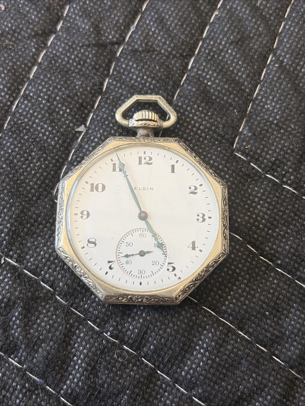 Art Deco 1920 Elgin Grade 303 Model 3 Pocket Watch 7 Jewels Octagon Case RUNNING