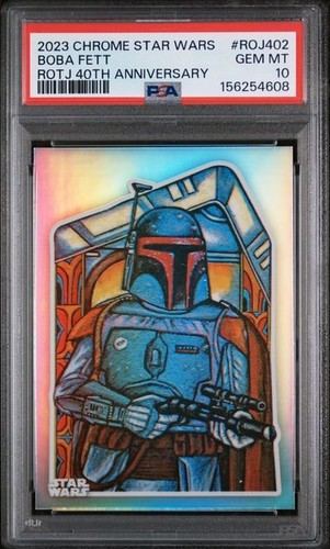2023 TOPPS STAR WARS CHROME BOBA FETT RETURN OF THE JEDI 40TH ANV #ROJ402 PSA 10