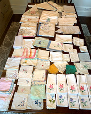 Lot Vintage Handkerchiefs, Hand Embroidered, Lace, Blankets, Floral, Baby