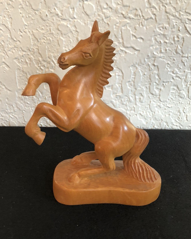 Vintage Chinese hand-carved wooden rearing horse sculpture/figurine