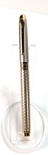 Metal Rollerball Pen 0.7mm Black Ink White Honeycomb Gold Tone Pattern
