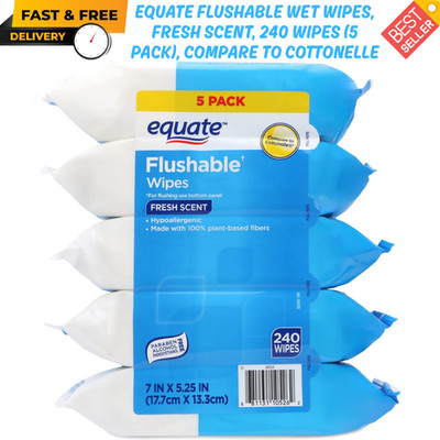 Equate Flushable Wet Wipes, Fresh Scent 240 Wipes (5 Pack) Compare to Cottonelle