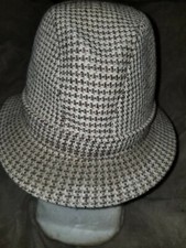 VINTAGE KANGOL FEDORA BROWN/WHITE HOUNDSTOOTH PLAID HAT SIZE S MADE IN ENGLAND