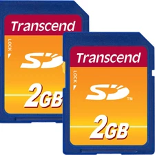 2 Pack Transcend 2GB SD Secure Digital Memory Card for Older Cameras