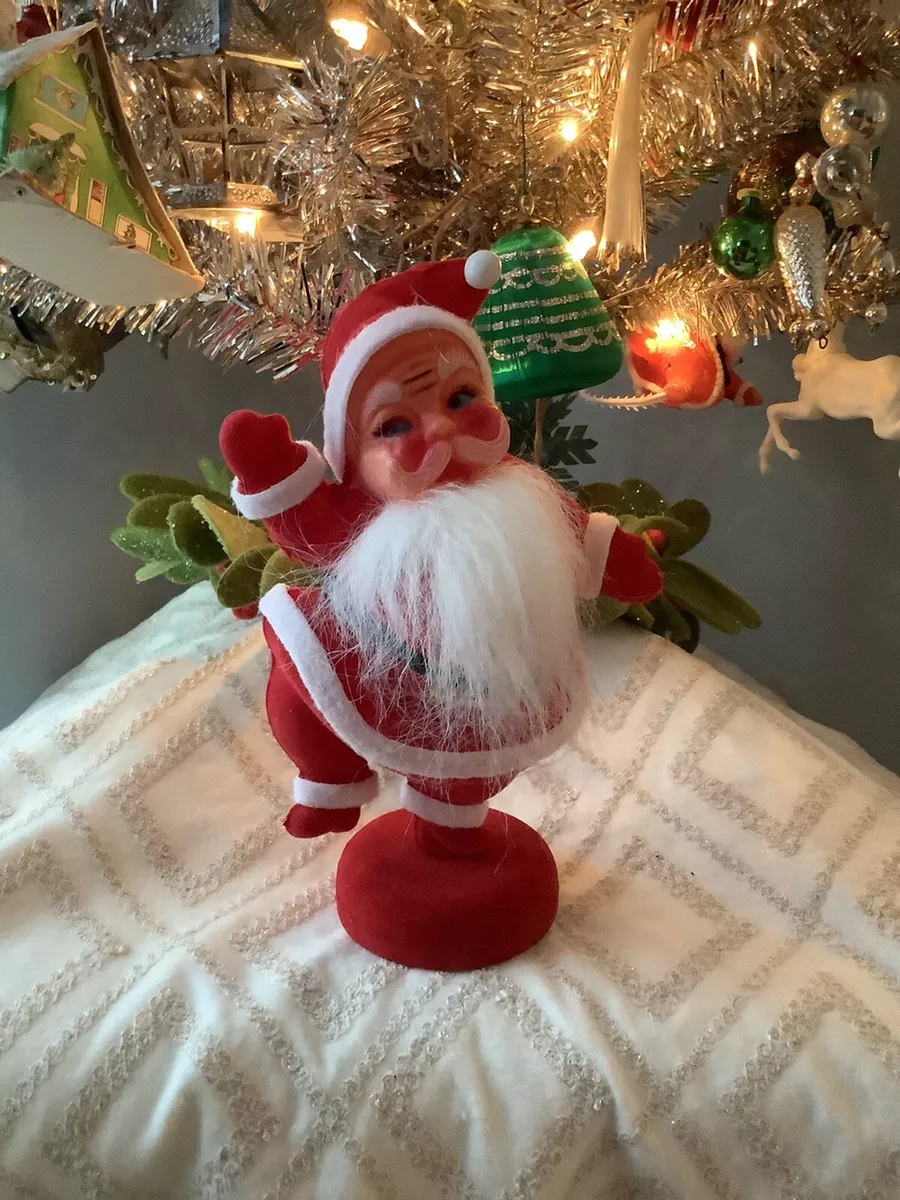 Vintage Christmas Dancing Santa Claus Red Flocked Blow Mold Decor 9”