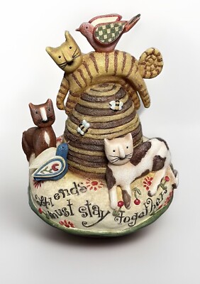 Lang and Wise Curious Cats Figurine Sticking Together Karen Hillard Crouch As-is