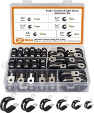 52pcs Cable Clamps Assortment Kit, 304 Stainless Steel Rubber Cushion Pipe Cl...