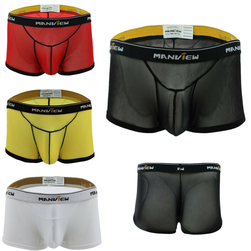 Sexy Men Mesh Sheer See-through Swim Trunks Pouch Boxer Briefs Shorts