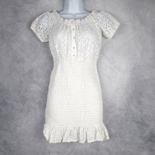 ASTR the Label Dress Womens Small White Ruffle Pointelle Smocked Knit Mini