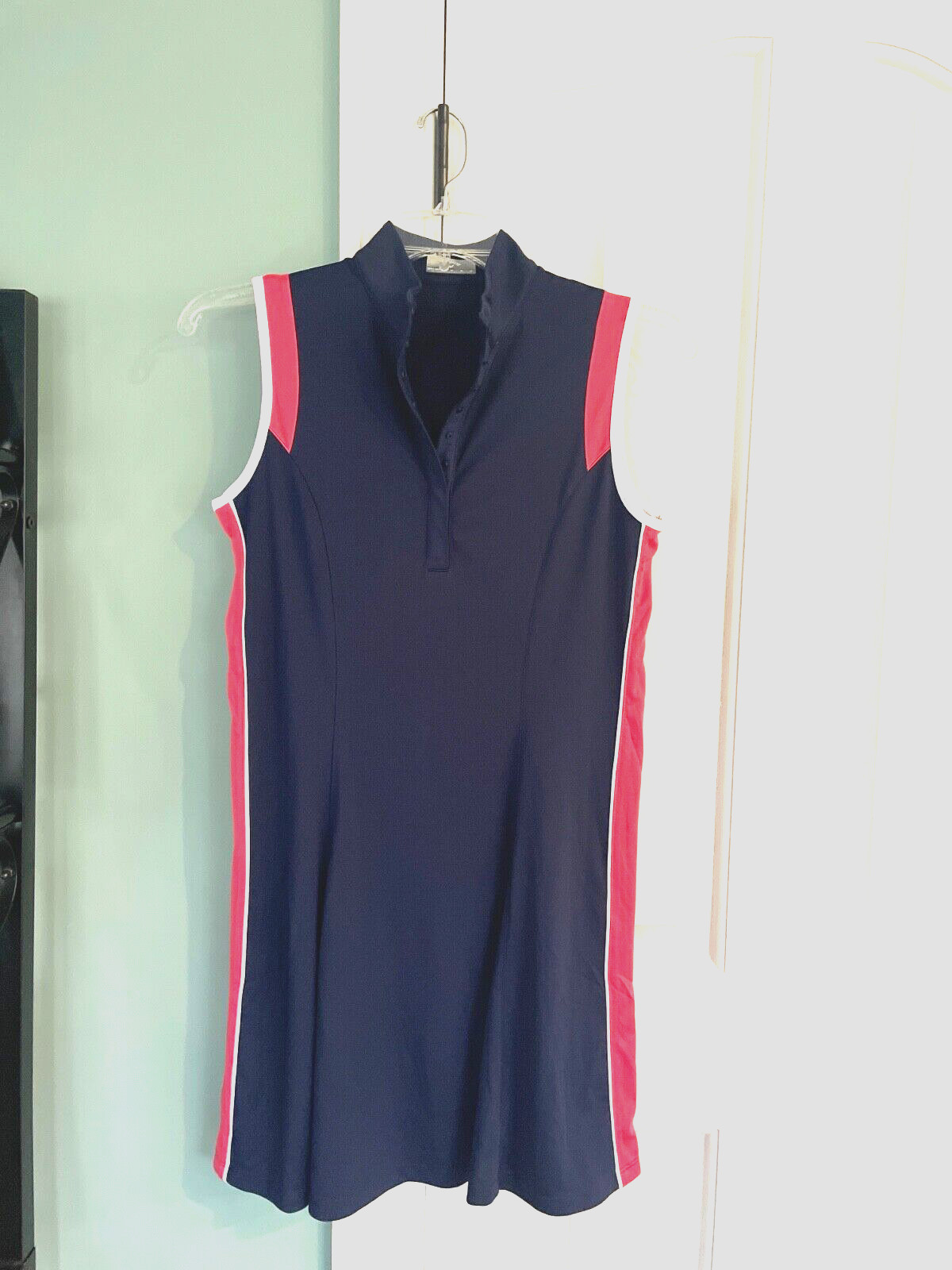 Dress Sleeveless Polo Womens Size Medium Navy Coral Retail $
