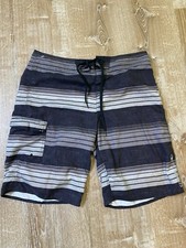 O'Neill Board Shorts Size 34 Surf Swim black gray stripes EUC