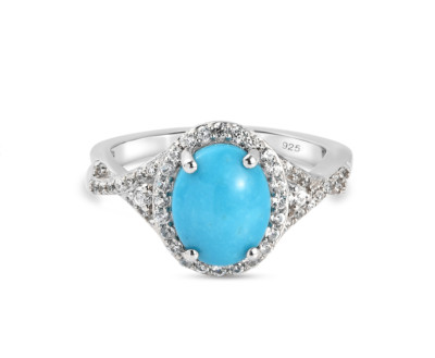 Arizona Dornröschen Türkis & Zirkon Ring in Platin über Sterlingsilber