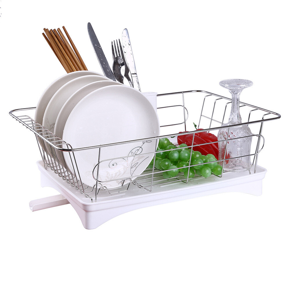 Large Kitchen Sink Dish Drainer Rack With Drip Tray And Plate Cutlery Holder