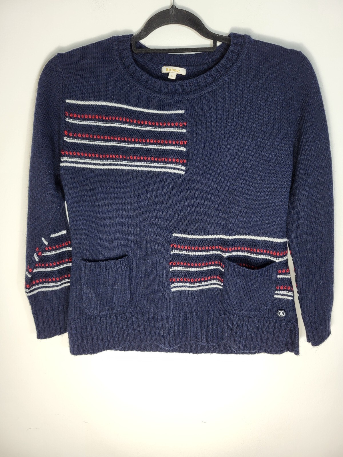 Barbour Seaton Knit Woman's Wool Blend Blue Pull Over Jumper Sweater Size 14