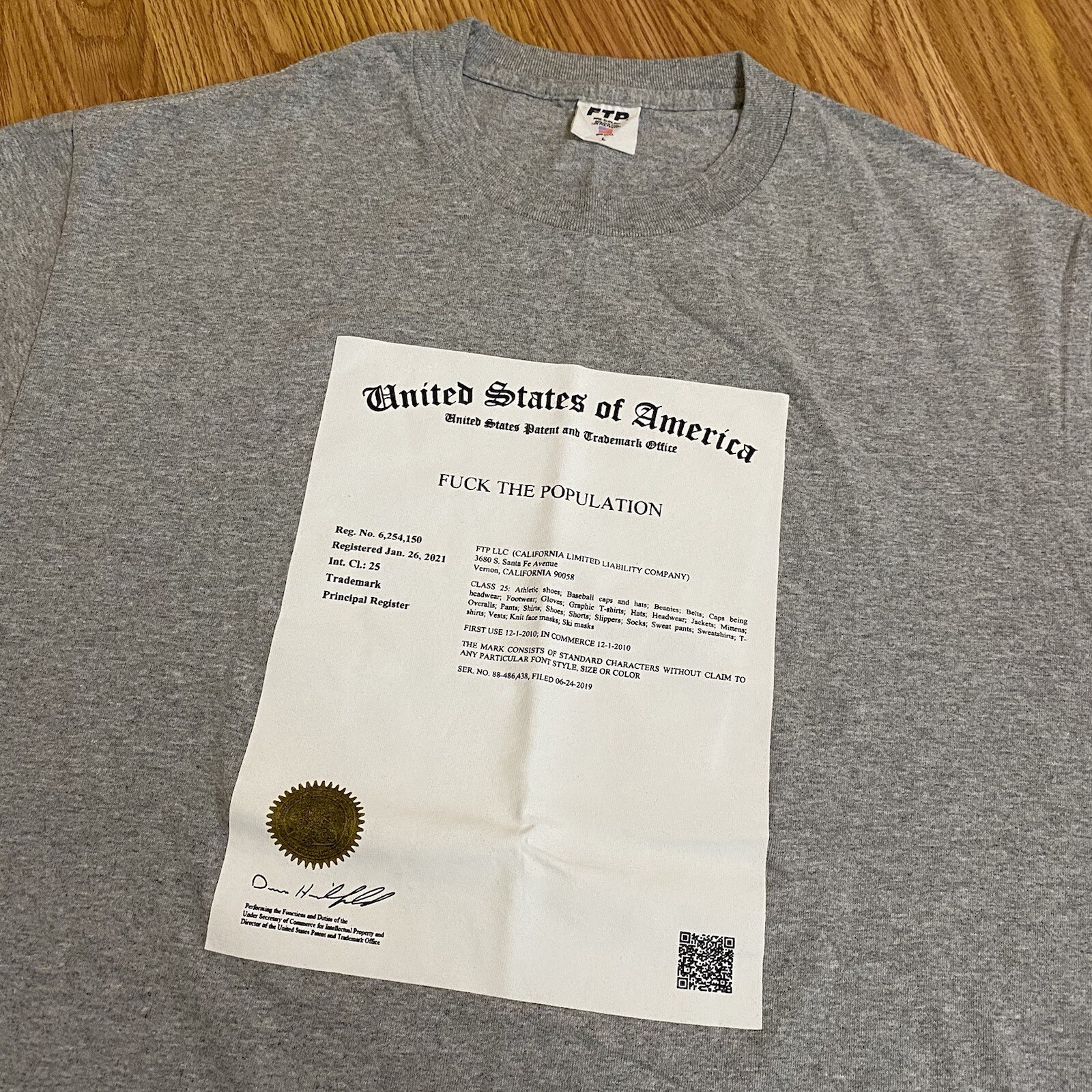 FTPPatentOfficeTrademarkFilingTShirtSizeLGRUNGESTREETWEARY2KSKATER